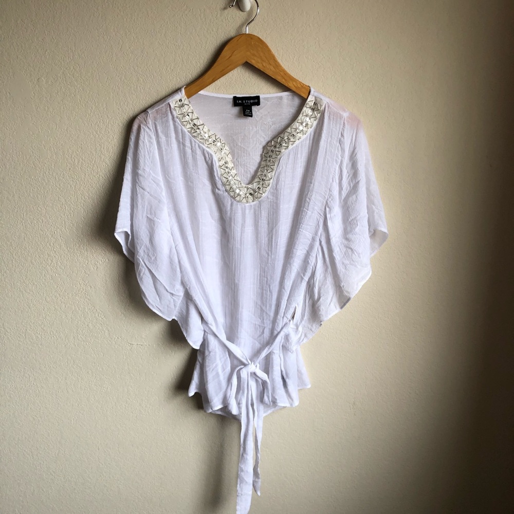 I.N. Studio white beaded collar blouse